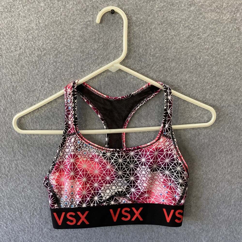 Victoria’s Secret VSX Sport Sports Bra Small Pink Geometric Racerback Logo Band